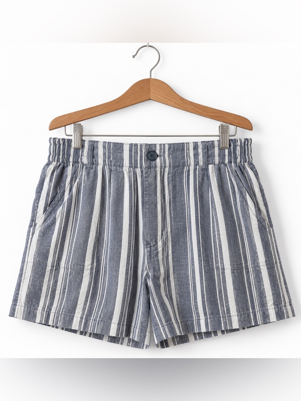 LOFT Outlet Linen Blend Striped Paperbag Shorts XL Blue White Coastal